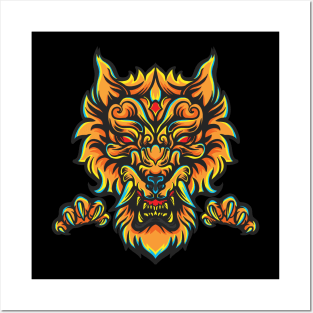Colorful Japanese Shishi Komainu Lion Dog (Foo Dog) Design Posters and Art